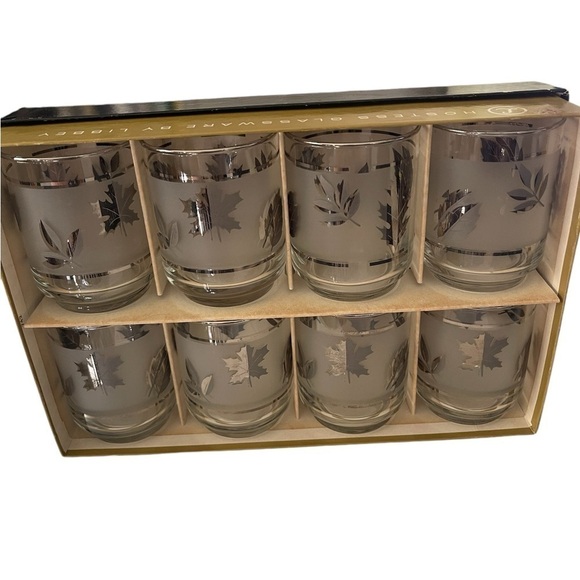 Libbey 8 Hostess Silver Foliage 5 1/2 Ounce Juice Glasses 1960’s original box - Picture 1 of 6